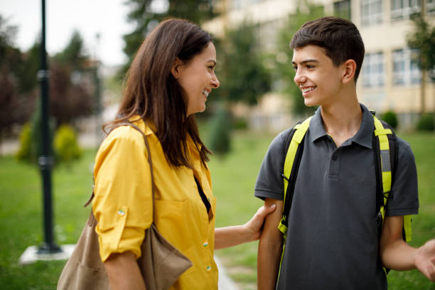 Mother and teenage boy outdoor